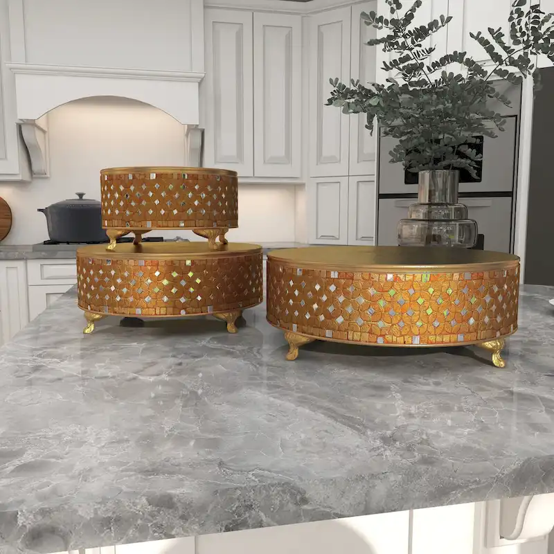 Amazing Set of Three Metal Mosaic Cake Stand