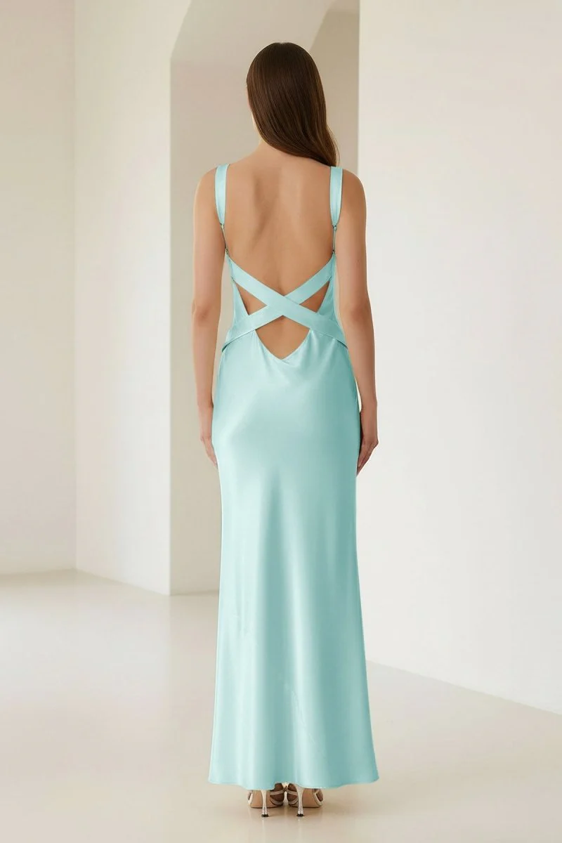 Yellow Mermaid Satin V Neck Long Party Dress