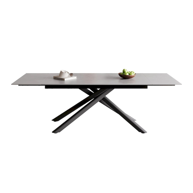 9 - Piece Extendable Rectangular Sintered Stone Cross Legs Dining Set With 8 Chairs