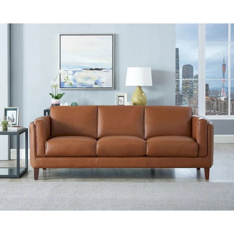 Top Grain Leather Sofa Couch With Feather, Memory Foam and Springs