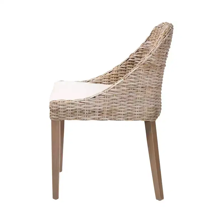 bali & pari Lara Rattan and Mahogany Wood Dining Chair Kubu Gray/Rustic Taupe