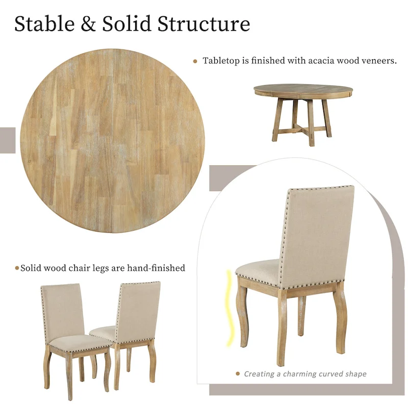 5-Piece Extendable Dining Table Set with Upholstered Chairs