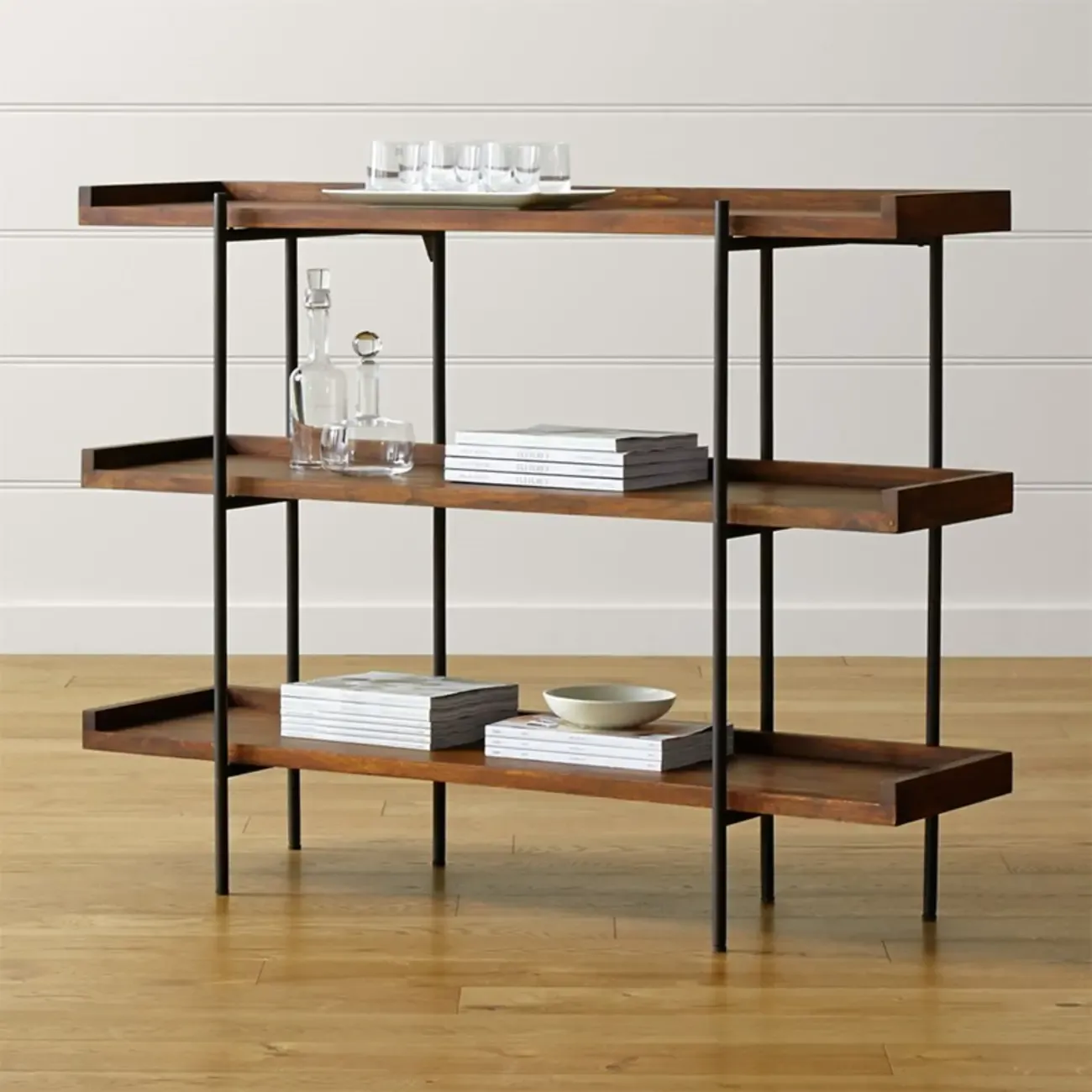 Contemporary Iron Brown Multi-tier Wood Etagere Bookcase