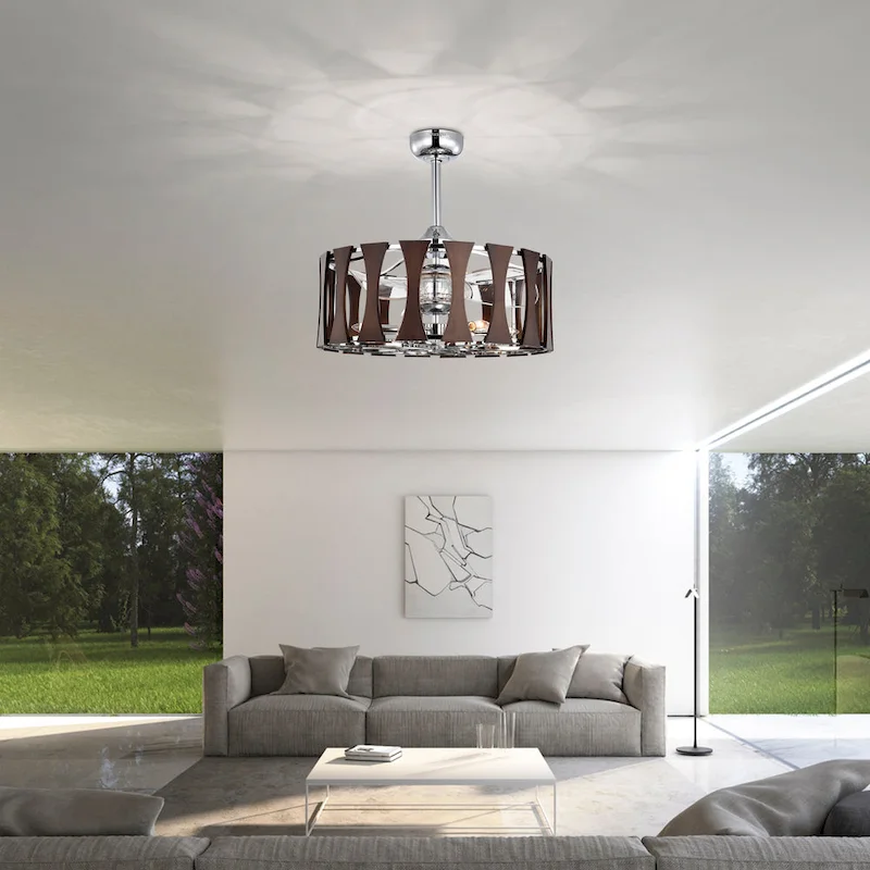 Avani 24-inch Silver and Faux Wood Grain 6 Lights 3 Blades Lighted Ceiling Fan with Remote
