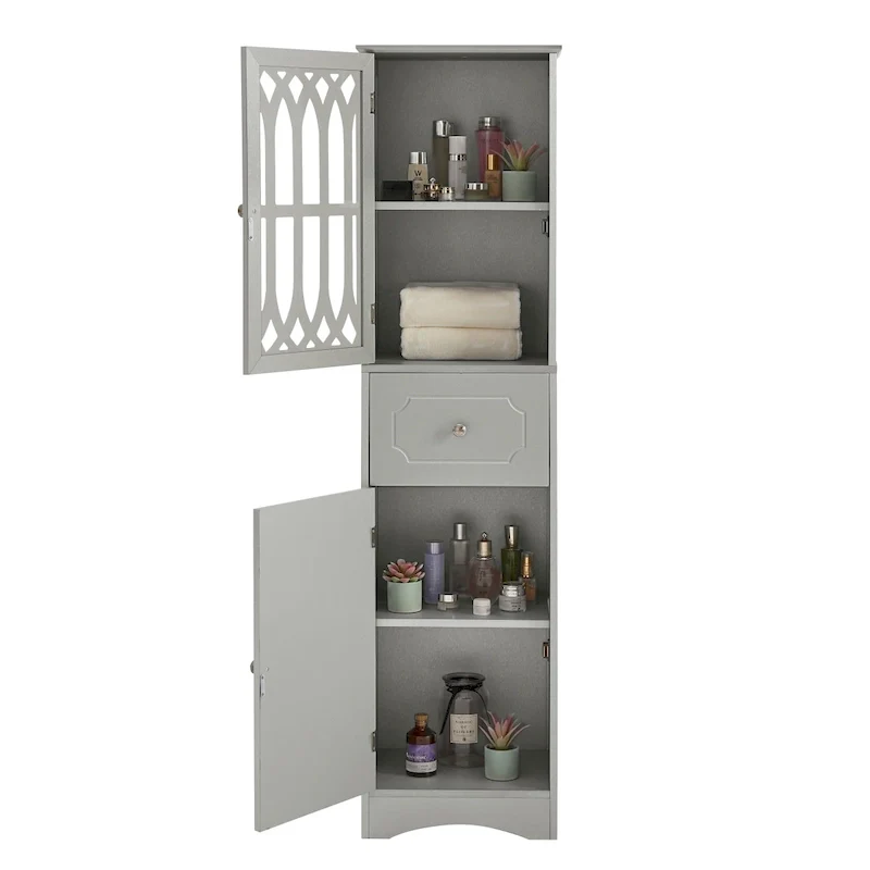 Merax Freestanding Tall Bathroom Cabinet with Acrylic Door