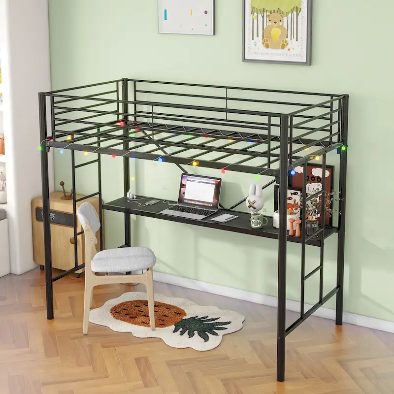 Heavy Duty Metal Bunk Bed Frame with Safety Guard Rails
