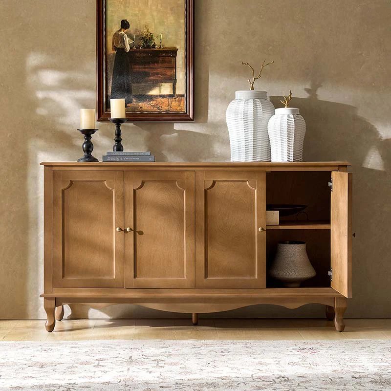 4-Door Sideboard with Turned Legs, Shaped Apron, Adjustable Shelves & Cable Management | Acorn / Walnut | Single