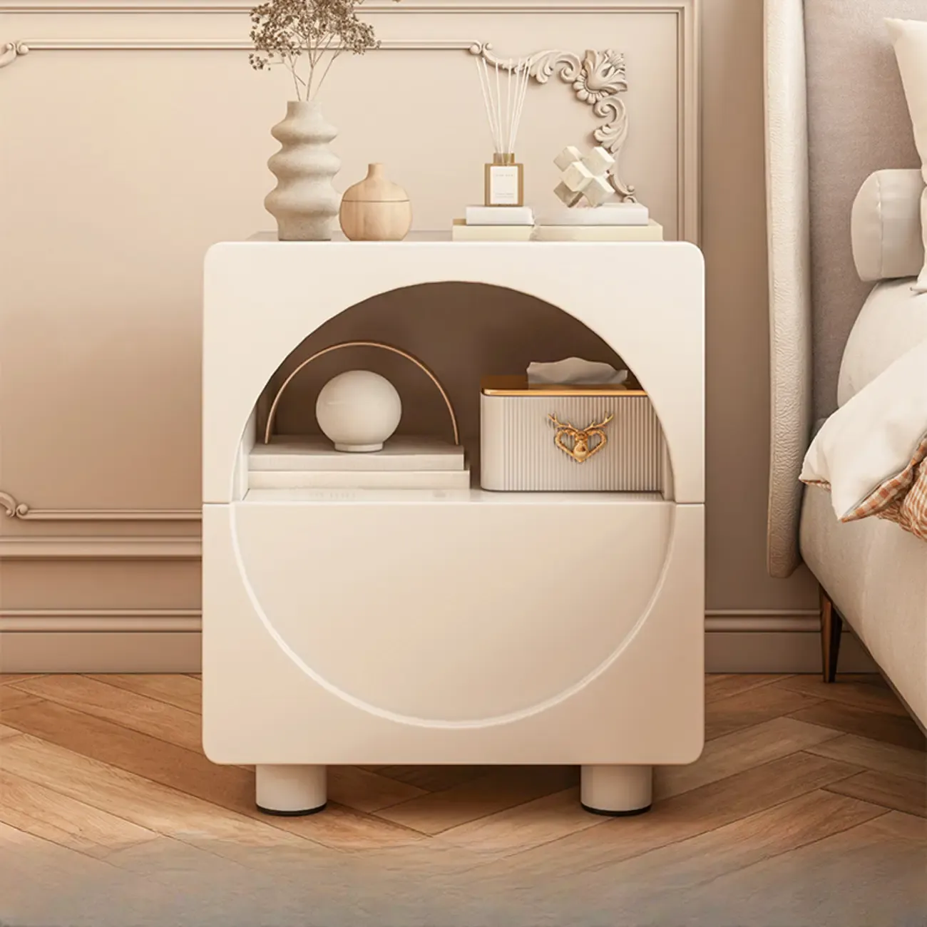 Modern 2-Tier Wooden Small Nightstand in White/Grey