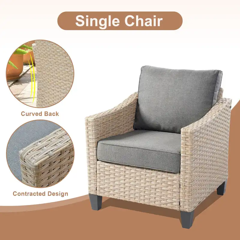 HOOOWOOO 8-piece Patio Wicker Rattan Conversation Set with Multifunctional Fire Pit Table