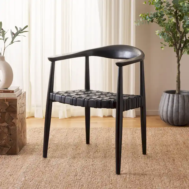 Woven Leather & Solid Wood Accent Chair (Fully Assembled) - W25 x D22 x H22 - 25Wx22Dx22H