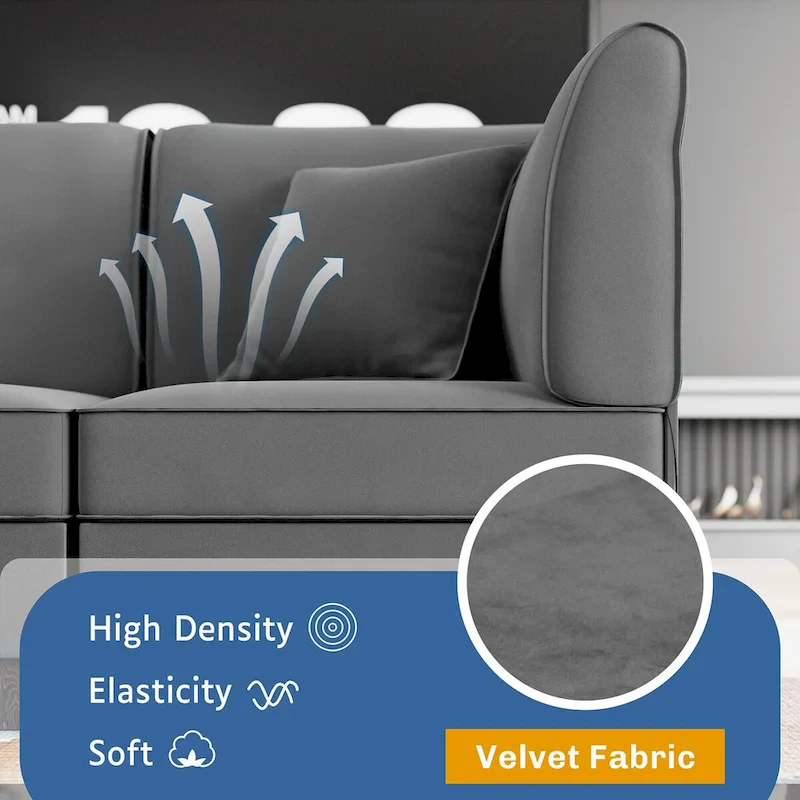 Futzca Sectional Couch Modular Sofa, 116 Velvet L-Shaped Couch Sofa