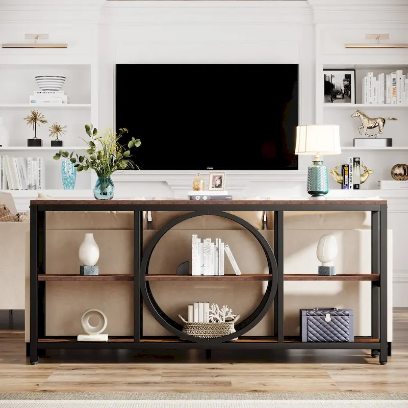 70.9 Inch Extra Long Console Table with 3-Tier Storage Shelves