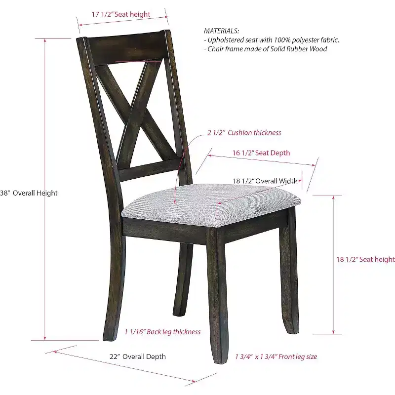 Kings Brand Furniture - Lewiston Brown Wood Dining Upholstered Side Chairs (Set of 2)