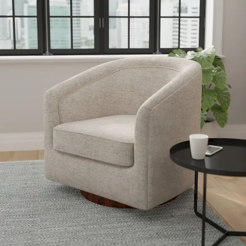 Barrel Accent Chair with 360 Swivel Vinyl Wrapped Base