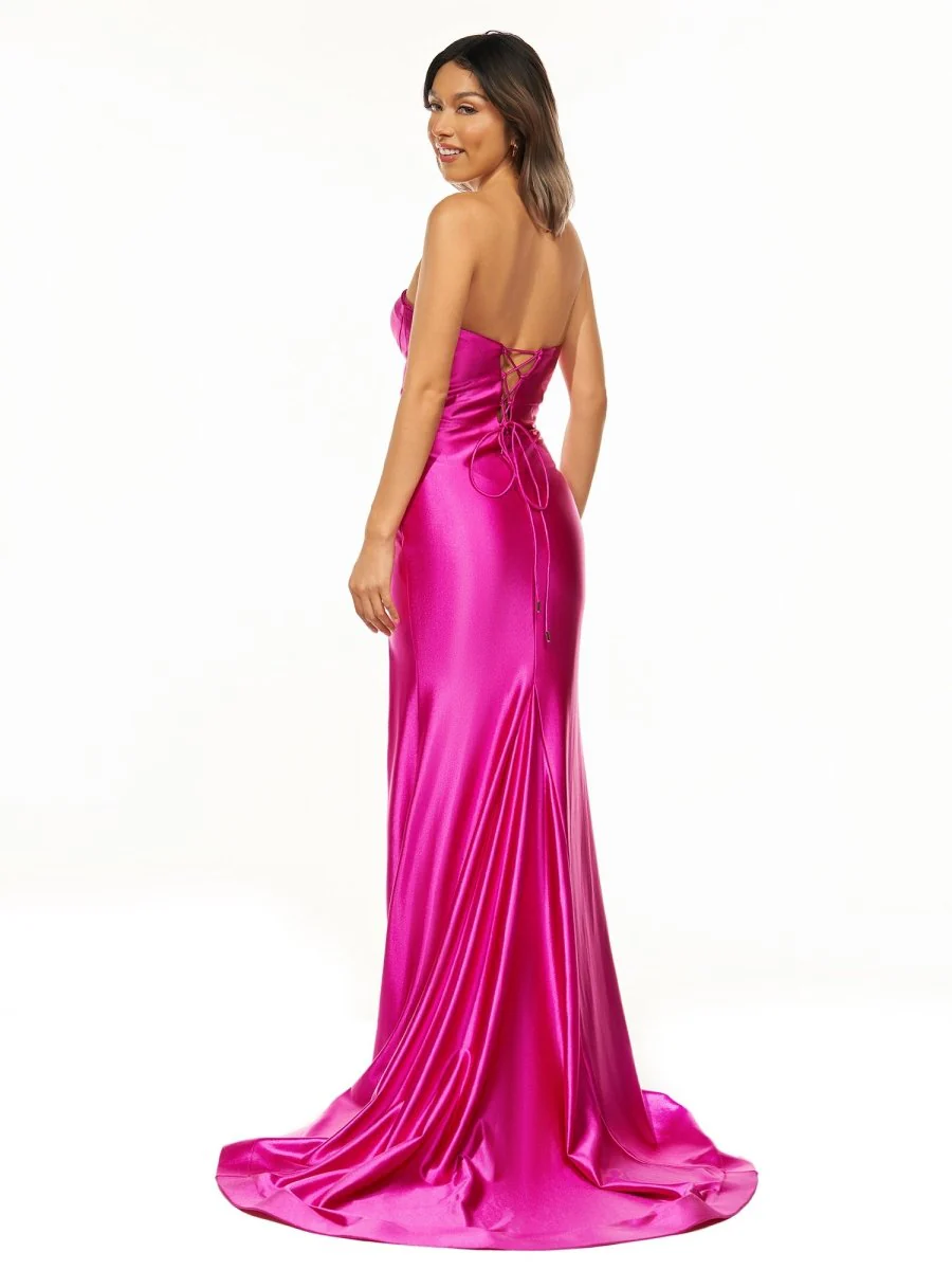 Sweetheart Fuchsia Pleated Mermaid Long Prom Dress