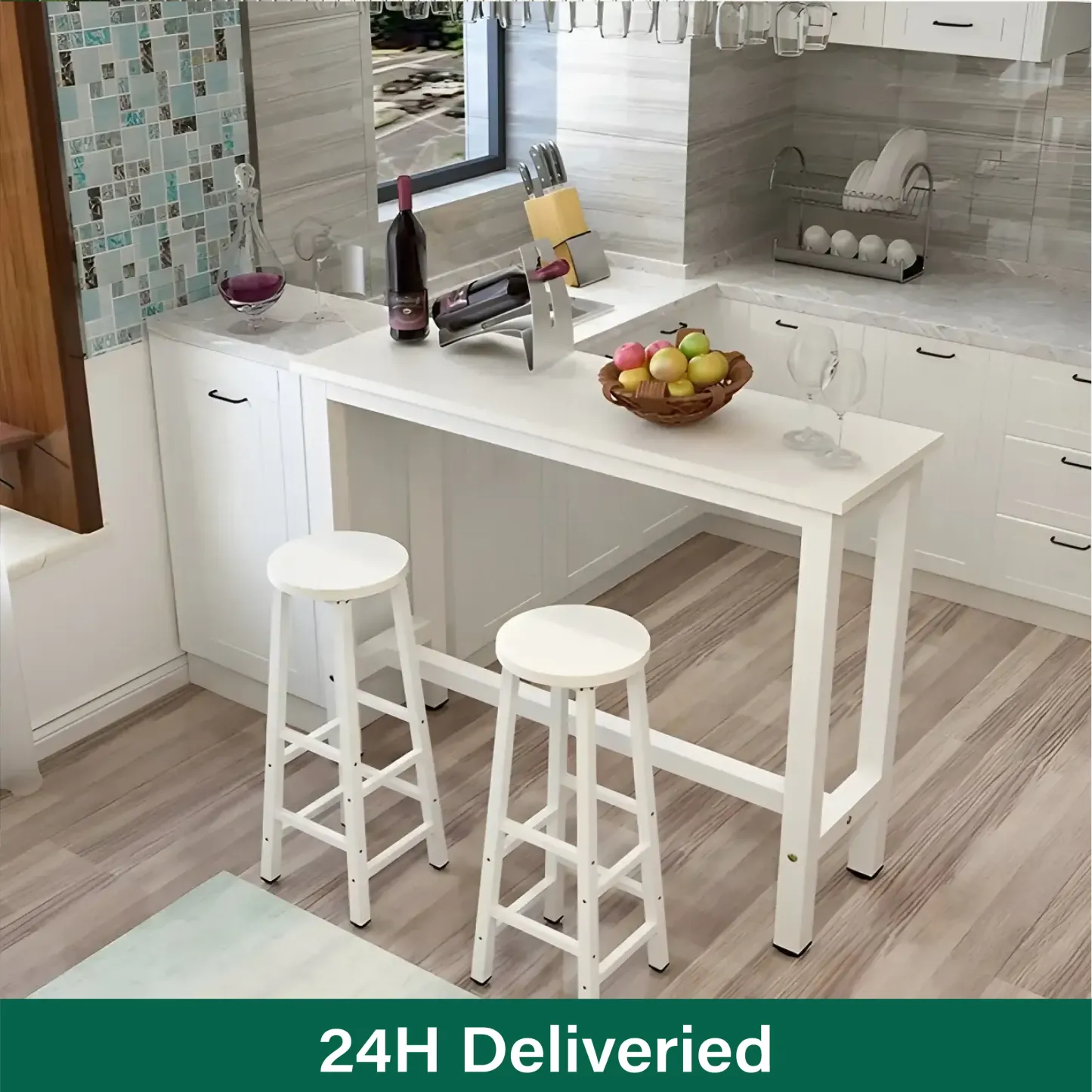 Sleek Modern Black Wooden Counter Height Bar Table for Kitchen