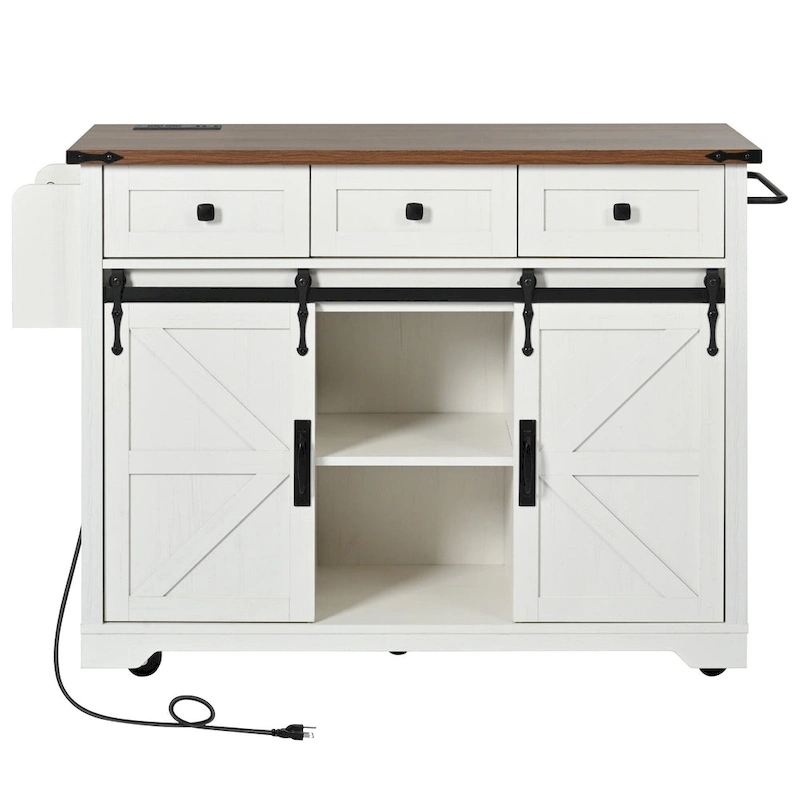 53.7 Farmhouse Kitchen Island With Power Outlet(no include stool)