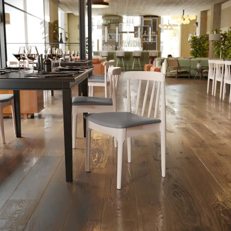 Commercial Solid Wood Dining Chair with Vinyl Padded Seat