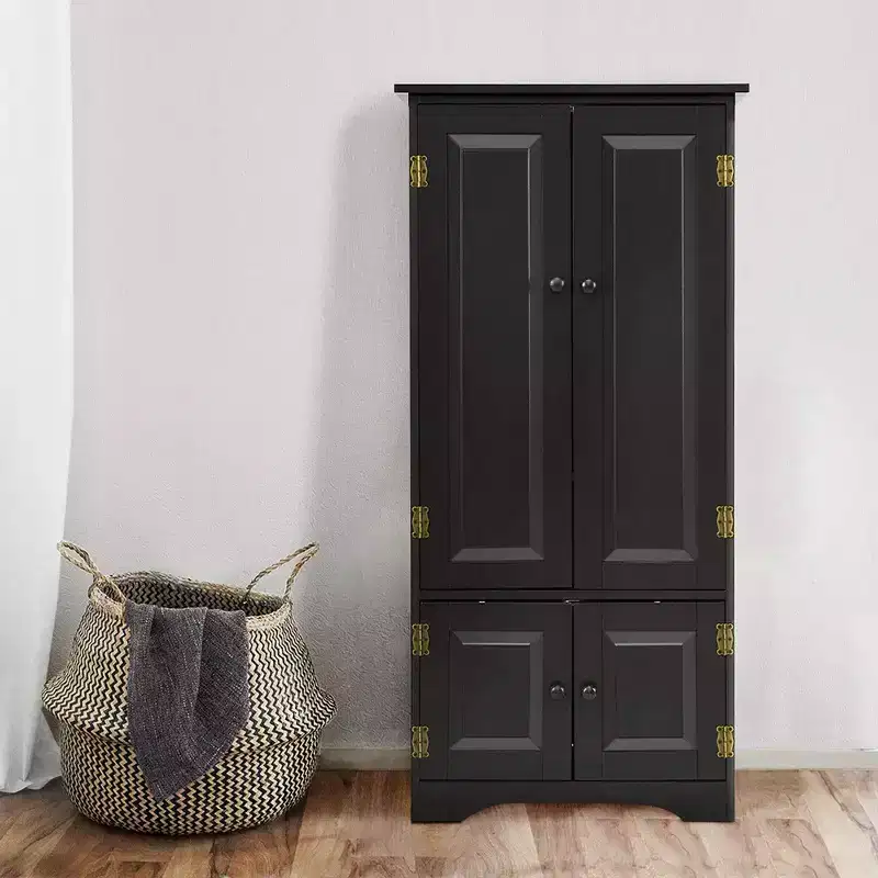 Costway Accent Storage Cabinet Adjustable Shelves Antique 2 Door Floor Cabinet Cream White/Black