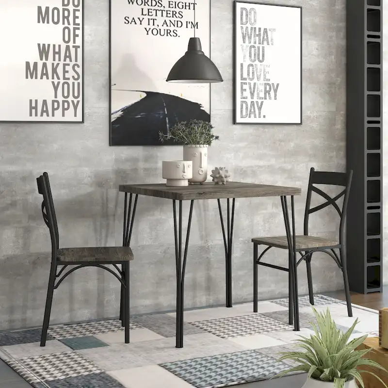 Zath Industrial Metal Compact 3-Piece Square Dining Table Set by