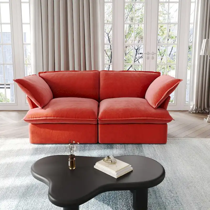 Modular Sectional Sofa Couches, 82.66 Velvet Loveseat Sofa with Ottoman