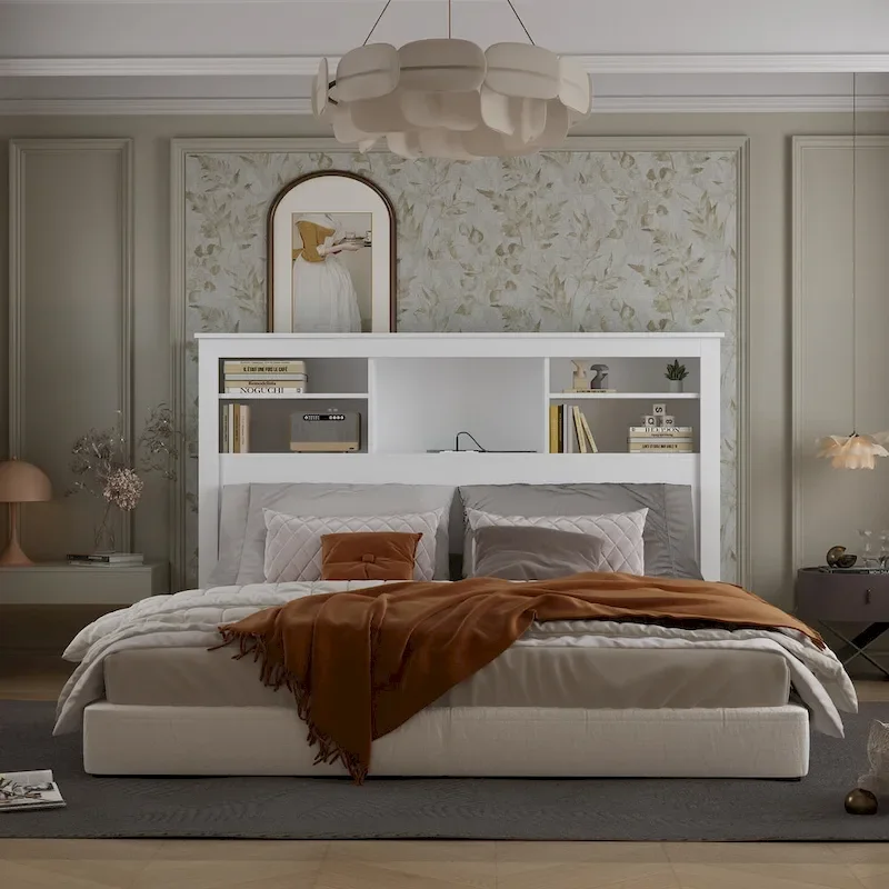 65W x 43H Bookcase Headboard With Light