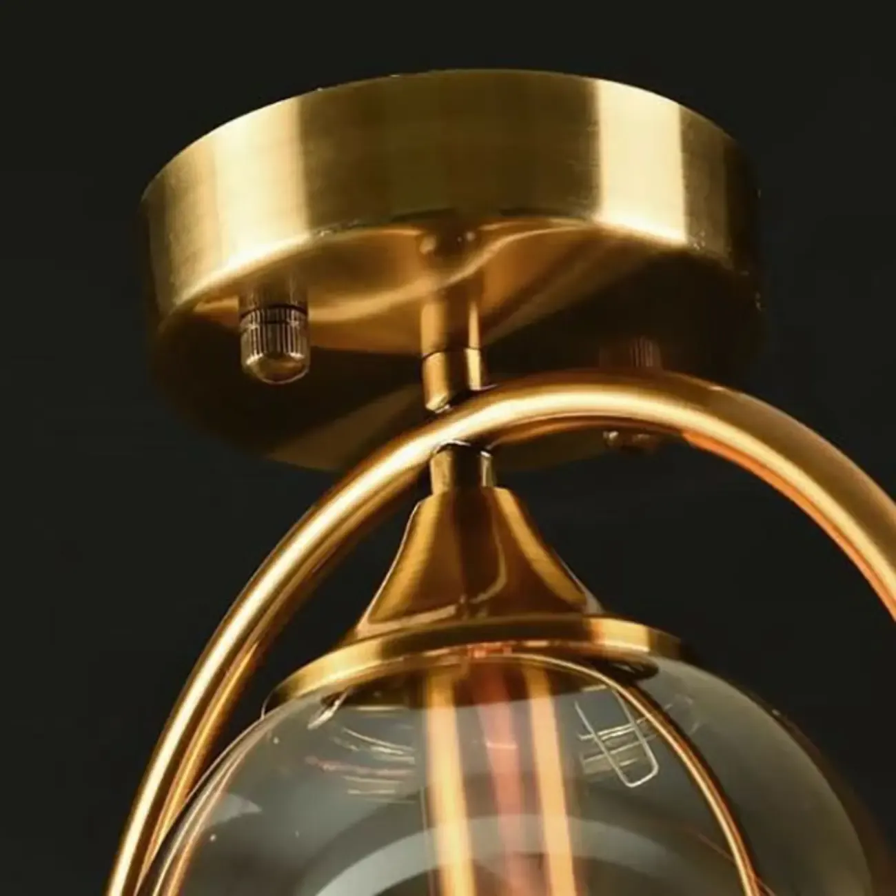 1-Light Circular Brass Glass Ball Semi Flush Ceiling Light