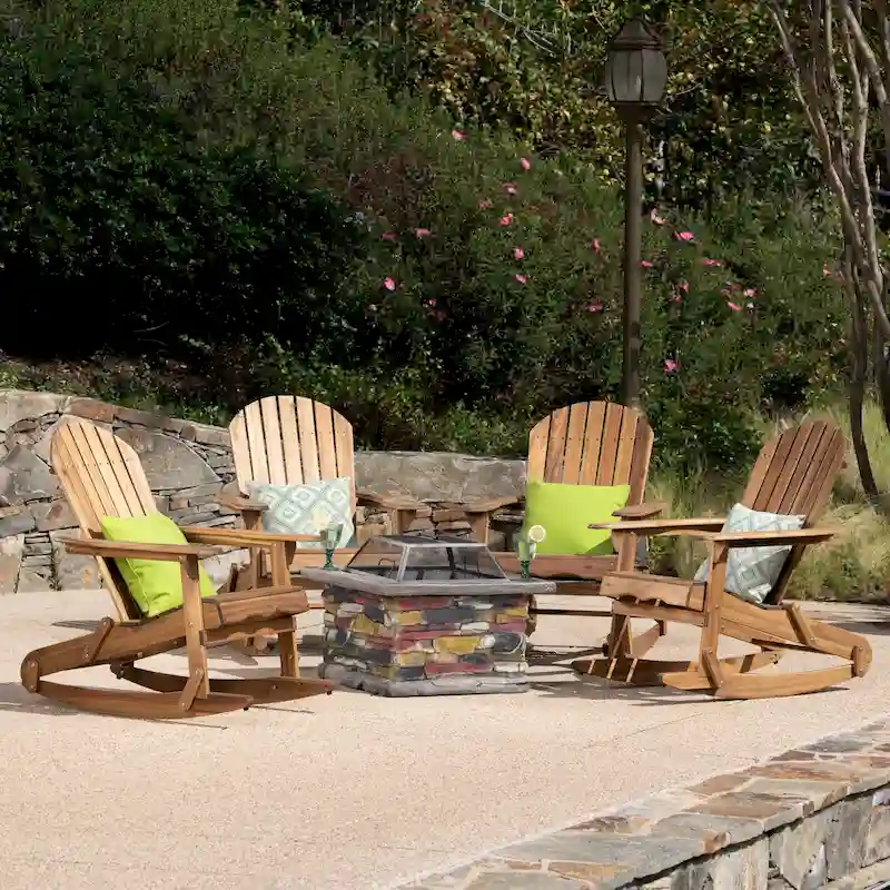 Marrion Outdoor 5 Piece Adirondack Rocking Chair Set with Fire Pit by Christopher Knight Home