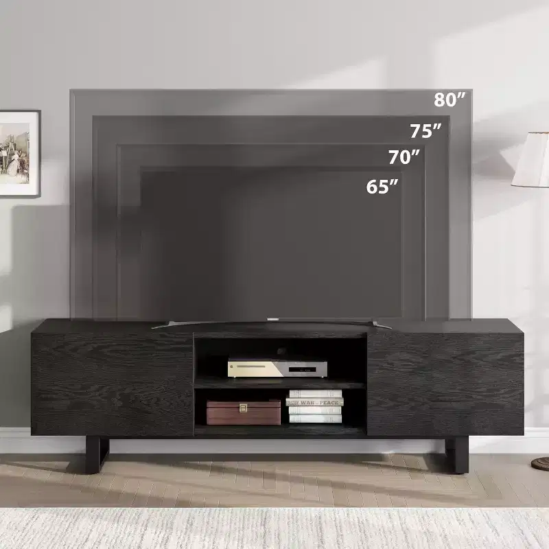 Acekool Modern TV Stand for TVs up to 80, Media Console with Storage Drawers and Open Shelves, Metal Legs, 70 Inch