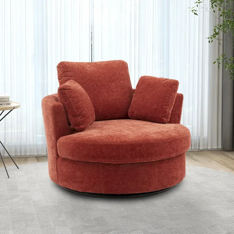 Upholstered Swivel Barrel Armchair Club Chair With Metal Base