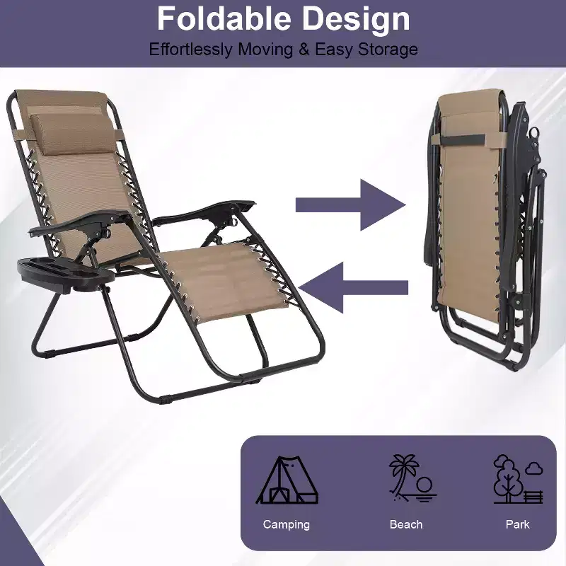 FDW Foldable Zero Gravity Chair Lounge Patio Chaise with Cup Holder Tray