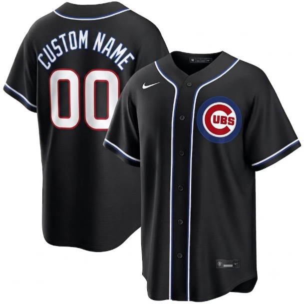 Chicago Cubs Black Carbon Custom Jersey