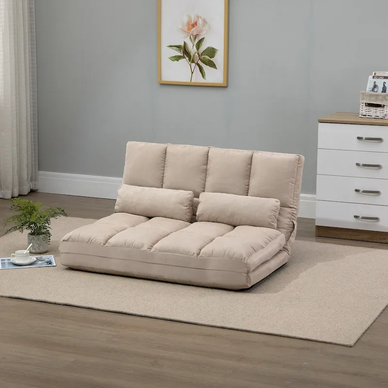 Beige/Grey Convertible Floor Sofa Bed, 7-Position, Sleeps 1