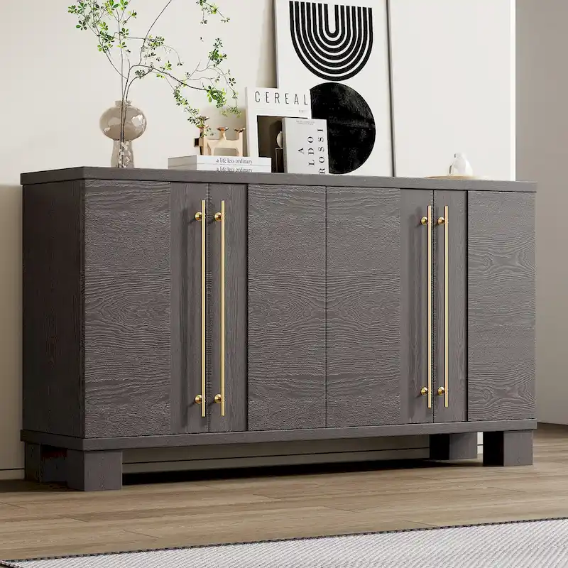 Wood Sideboard with Adjustable Shelves & Gold Handles – Taupe / Antique Navy / Black