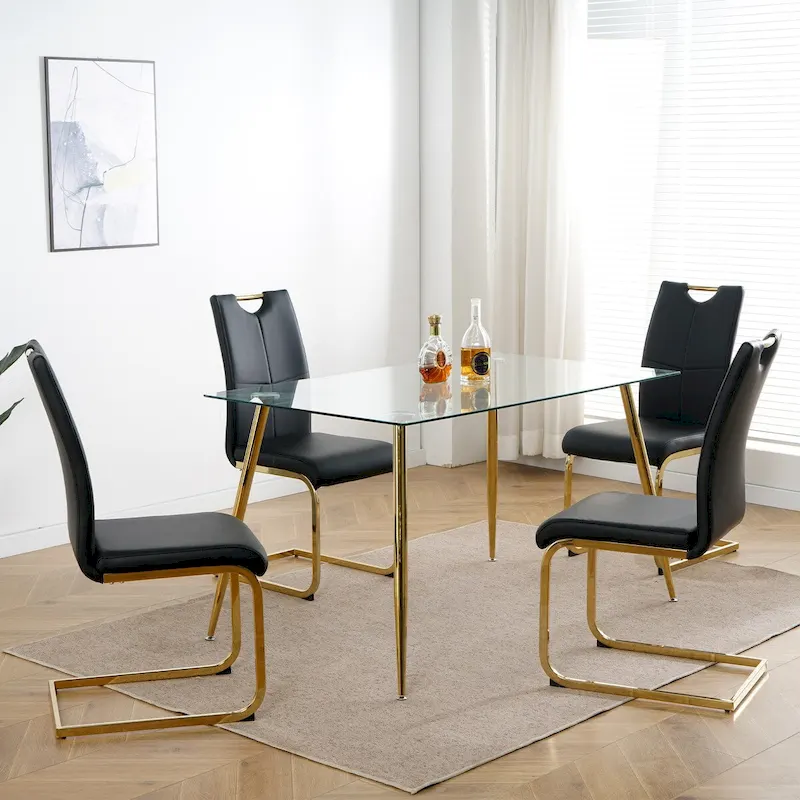 Black & White PU Dining Chair, Chrome Legs, Set of 4