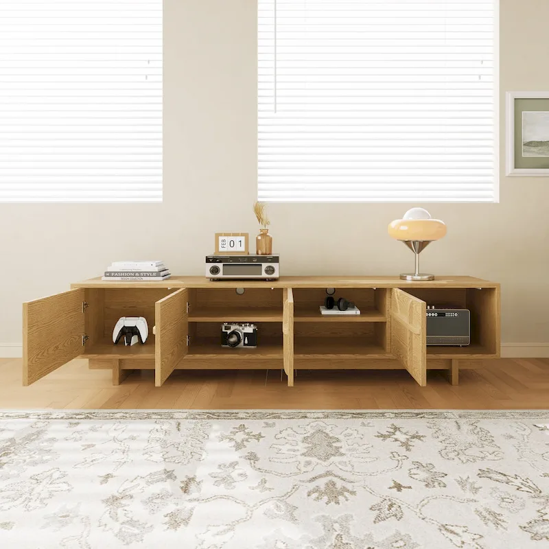 78.74  Modern TV Stands,Natural Wood Texture,Media Console With 4 Cabinets, Solid Wood Veneer,Fully Assembled - 78.87