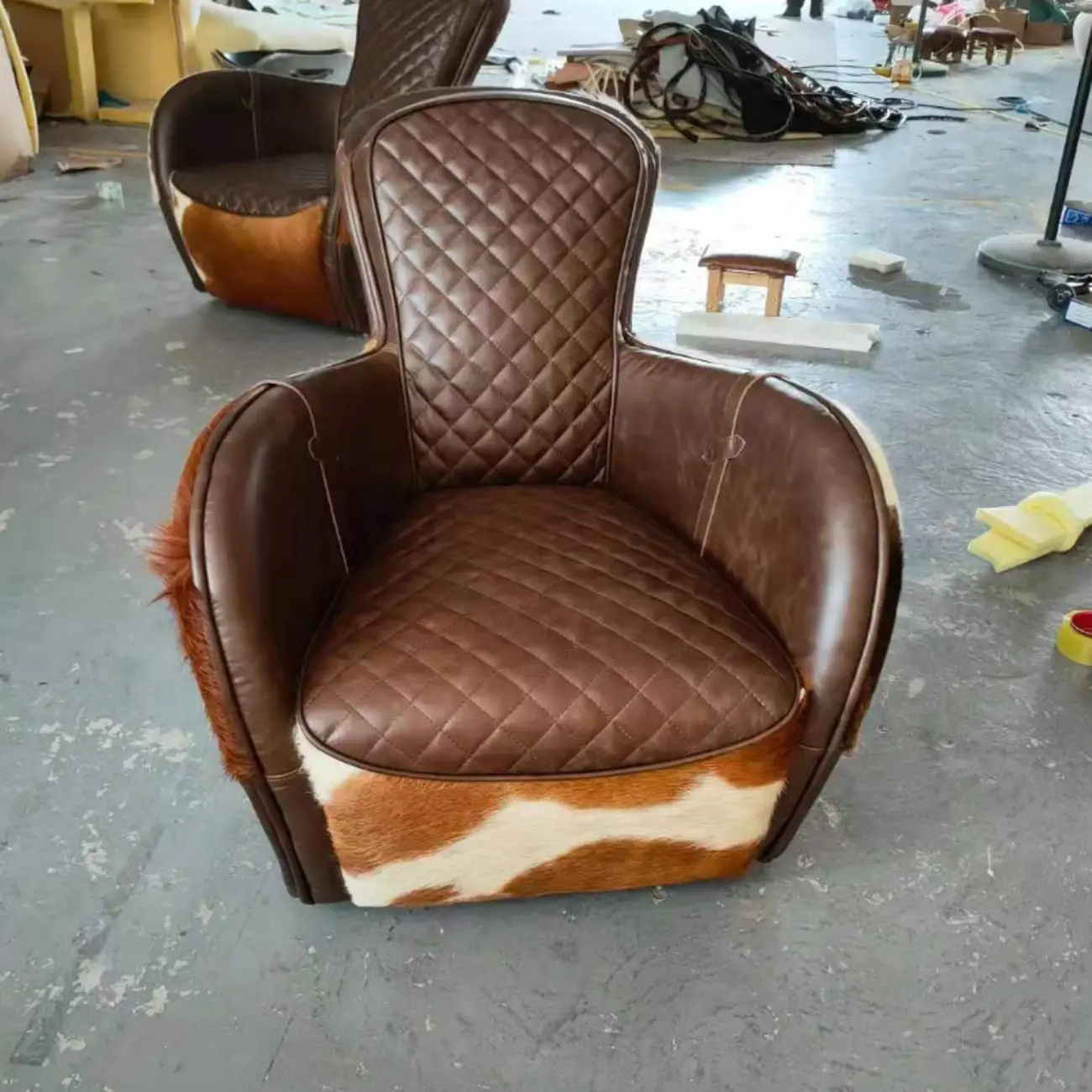 Small Accent Chair Genuine Leather Living Room