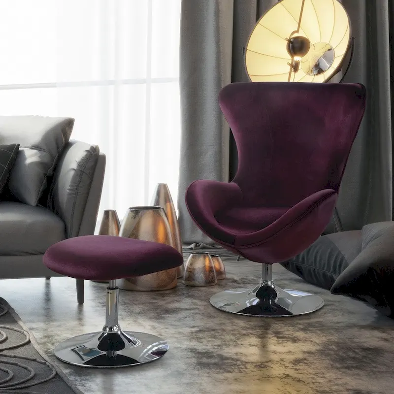 Wingback Accent Chair & Ottoman Set – Purple / Black / Grey, 2-Piece, Seats 1
