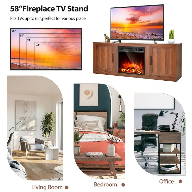 Costway 58 Fireplace TV Stand Entertainment Console W/ 18 Electric