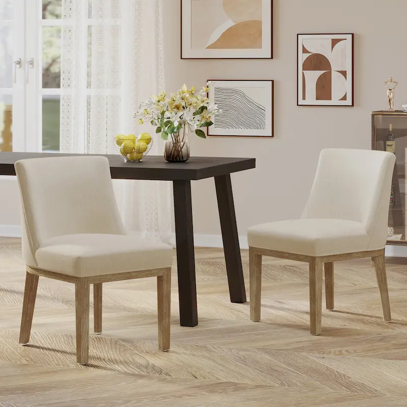 Fabric Upholstered Dining Chair, Set of 2 – Light Gray / Brown / Beige / Charcoal