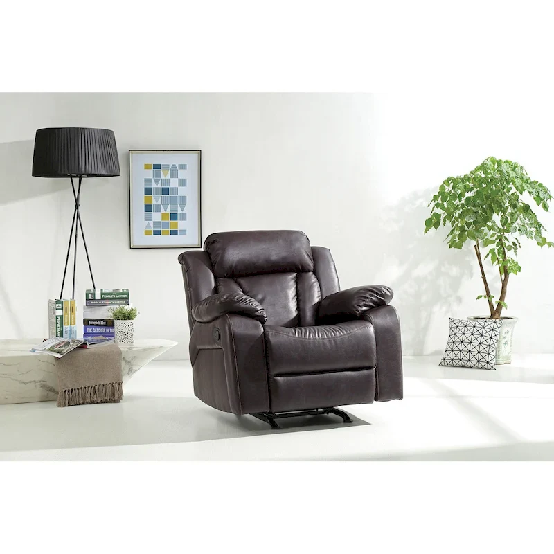 Dark Brown / Gray / Black / White / Beige Faux Leather Rocker Recliner, Single Seat