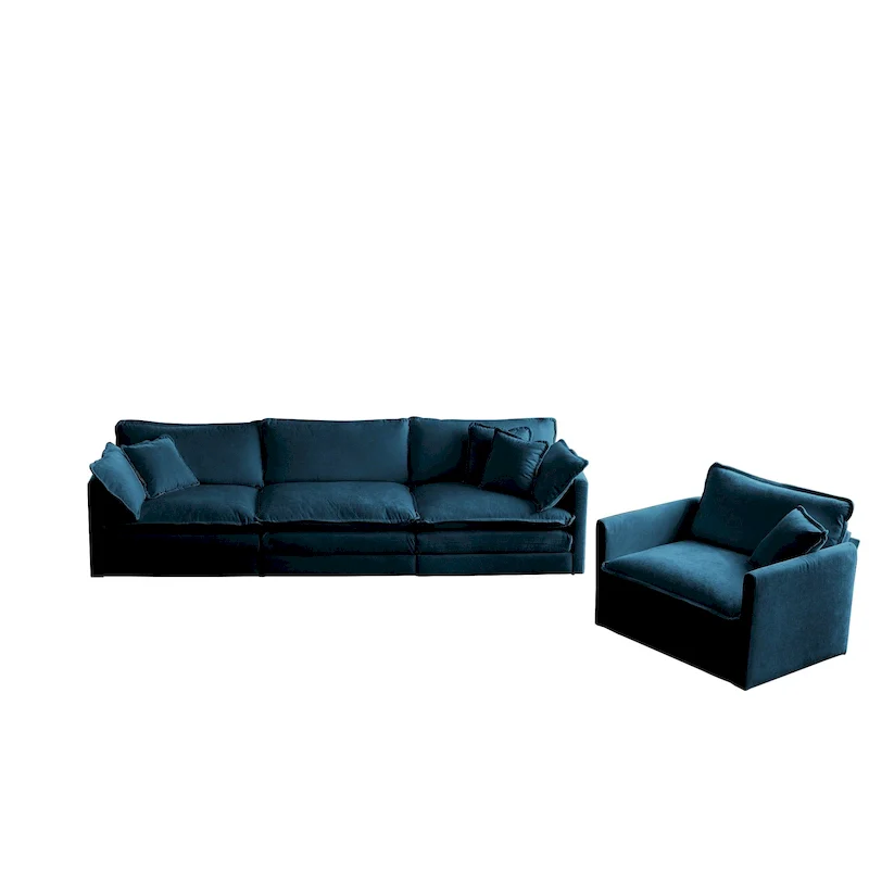 Sofa Set of 3, 1+1+3 Seats Living Room Sofa Set, Accent Chair, Loveseat, and Three-Seat Sofa Modern Style Round Arms 3 Piece Sof