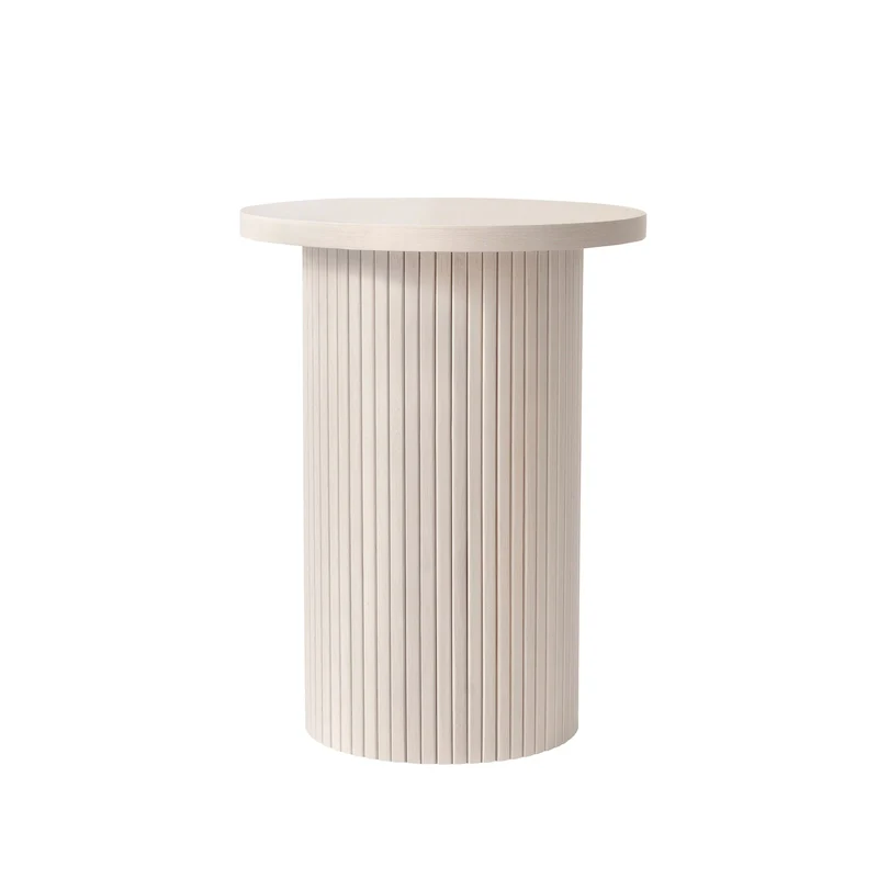 Round Wood End Table Fluted Pedestal Side Table
