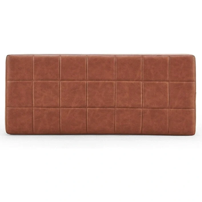 Brown Faux Leather Tufted Bench with Black Metal Legs — 1 or 2 Piece