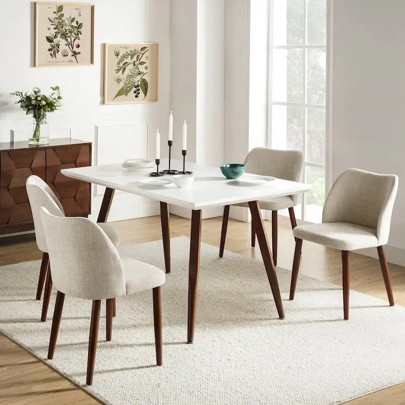 6-Color Modern Curved Back Upholstered Dining Chair with Walnut Wood Legs for 4 (Set of 4)