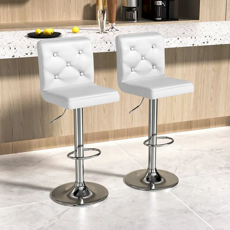 Javlergo Bar Stools Set of 2 Adjustable Swivel PU Leather Barstools with Back and Footrest