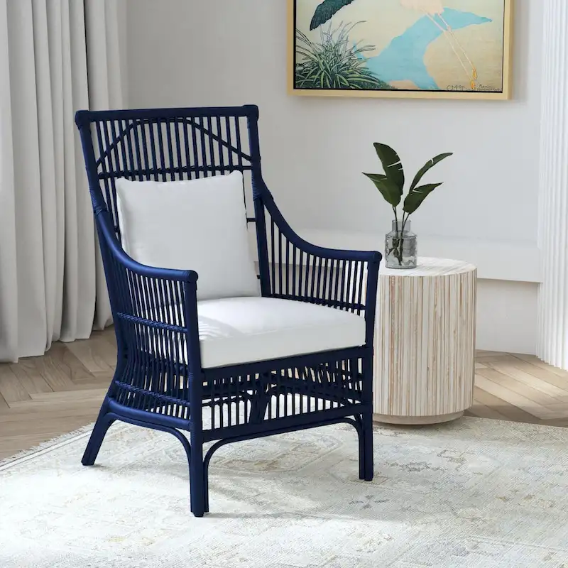 Rattan Slat Back Cushioned Arm Dining Accent Chair by East at Main - 24x25.5x39.25