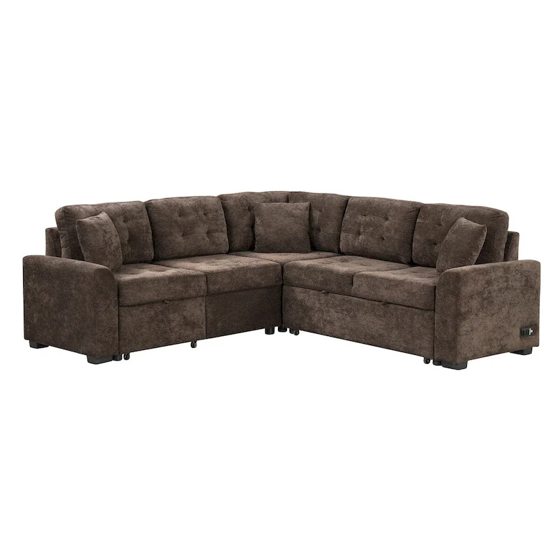 82.6-inch L-shaped Pull-out Sleeper Sofa with Wheels, USB Ports, Power Sockets - 82.6 W x 82.6 D x 33 H