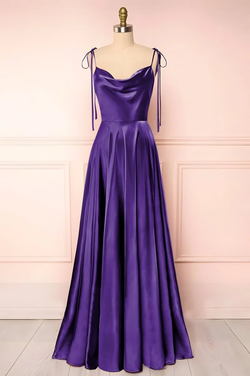 Sweet A-line Cowl Neck Silk Long Prom Dress