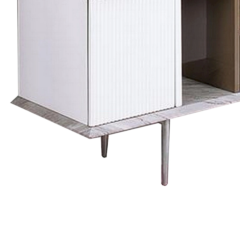 70 Inch TV Entertainment Console, 1 Drawer, Shelves, White, Brown, Gray